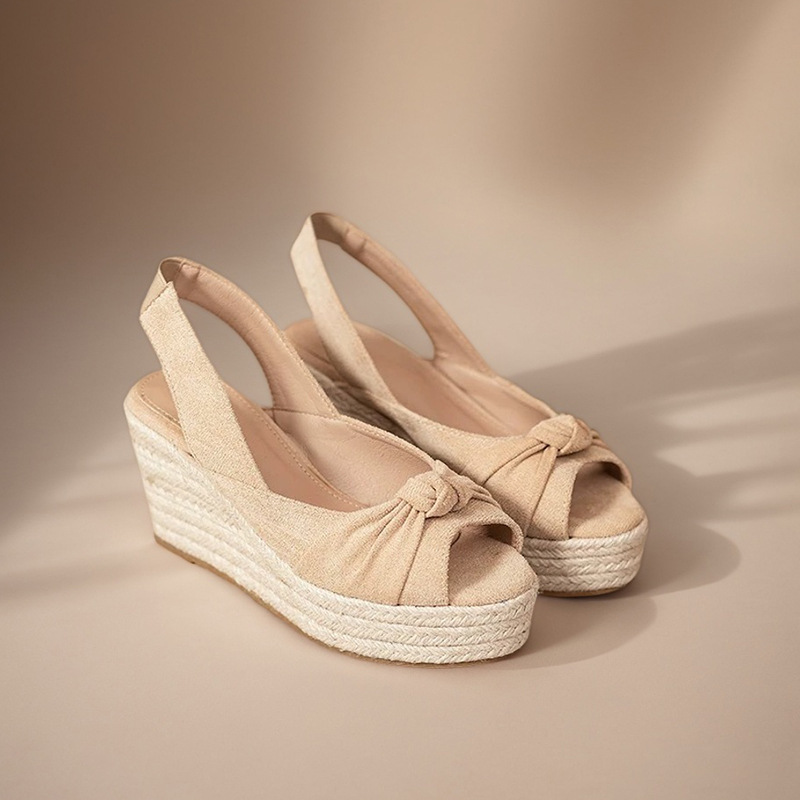 Wedge Espadrille Women - LIHUAMAO beige espadrille peep toe Wedges