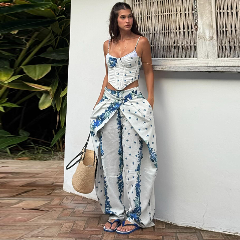 Romper Floral Print - Sexy Printed Vest Trouser Women Suit