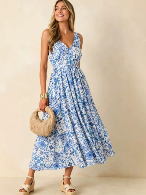 Linen Dress Wrap - Summer 2026 Large Size Floral Print