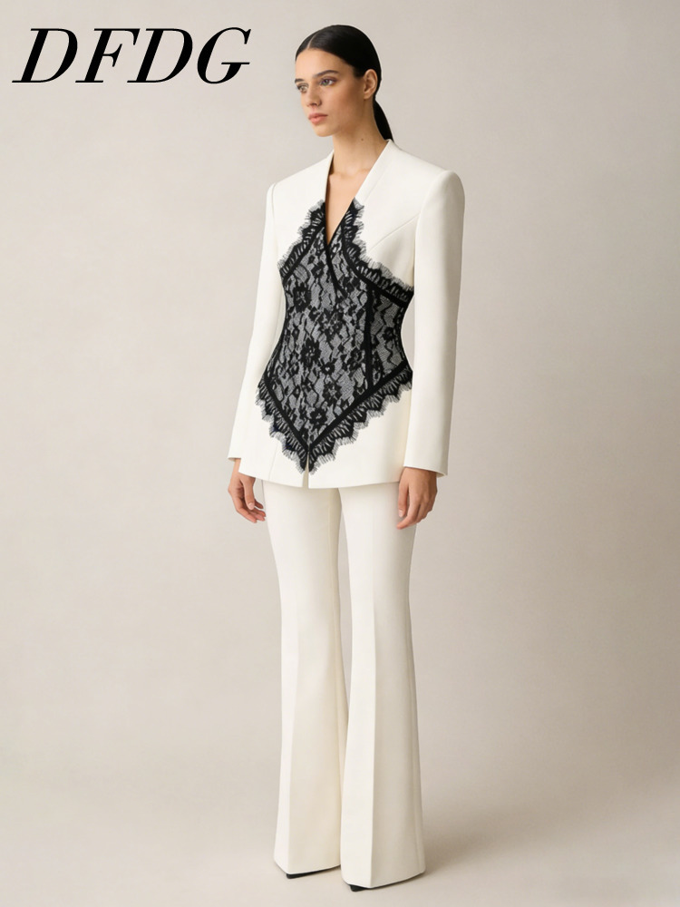 Linen Pant Wide - DFDG Women's Spring Summer Lace Patchwork