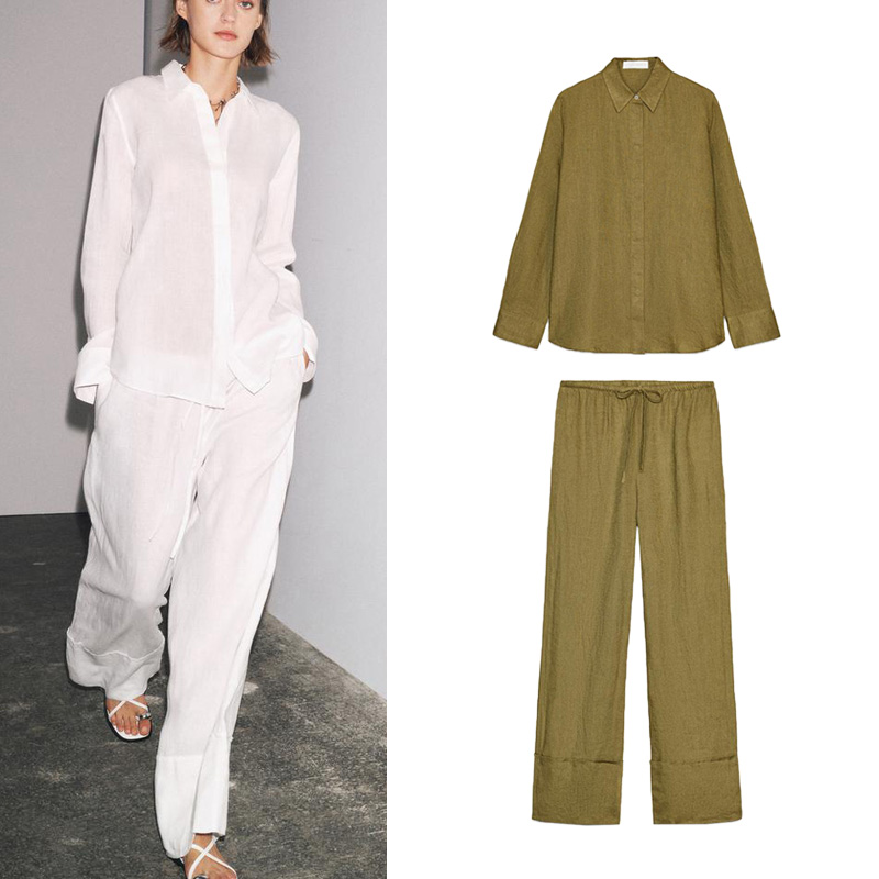 Casual Long Sve Collared irt A - Linen Pant Wide recension och pris