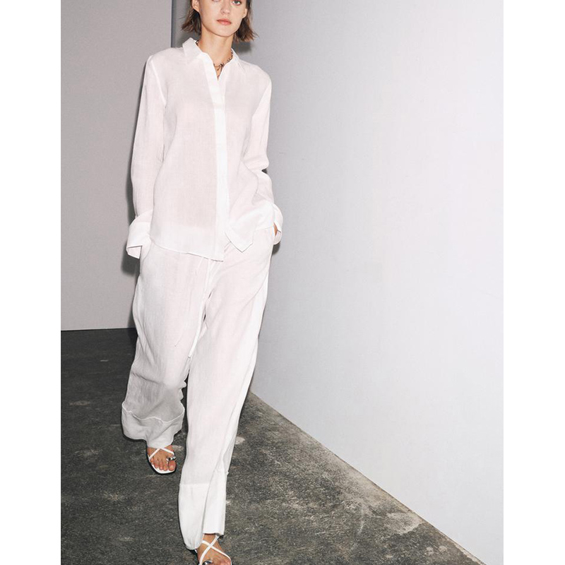Casual Long Sve Collared irt A - Linen Pant Wide recension och pris