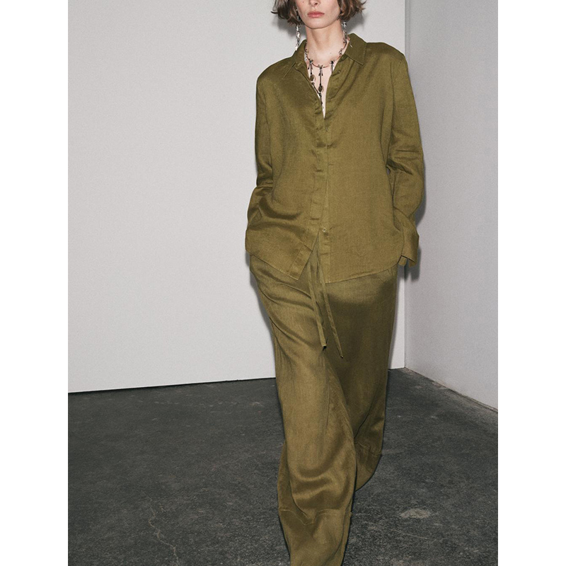 Casual Long Sve Collared irt A - Linen Pant Wide recension och pris
