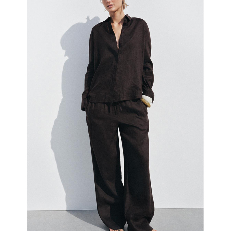 Casual Long Sve Collared irt A - Linen Pant Wide recension och pris