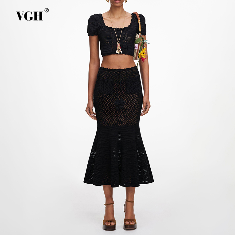 VGH Black 3D Floral Hollow Kni - Crop Top Crochet recension och pris