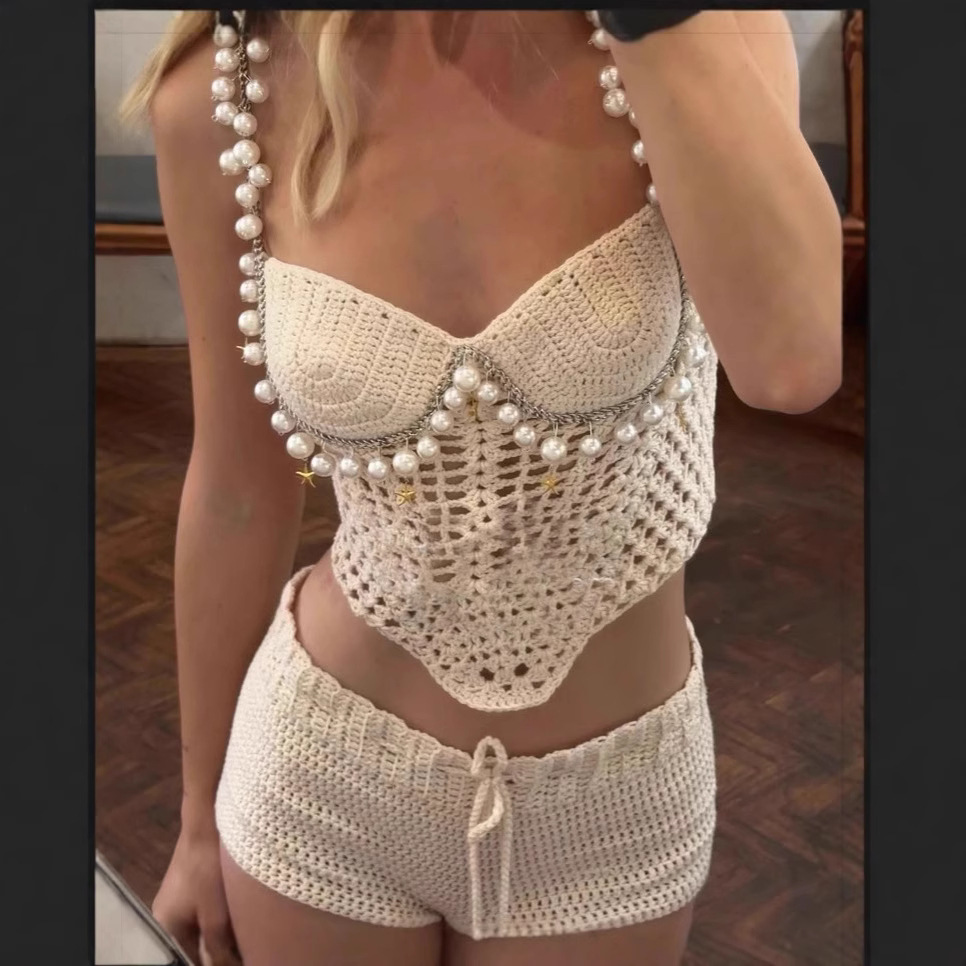 Sexy Beading Crochet Crop Vest - Crop Top Crochet recension och pris