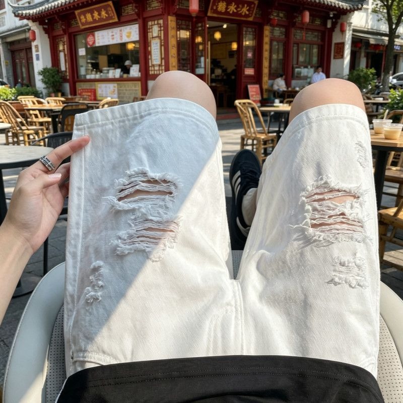 Mens Elastic Drawstring Waist  - Shorts Denim Frayed recension och pris