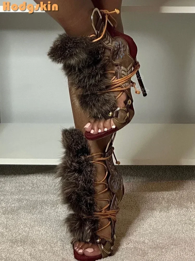 Patchwork Suede Faux Fur Decor - Sandal Strappy Heeled recension och pris