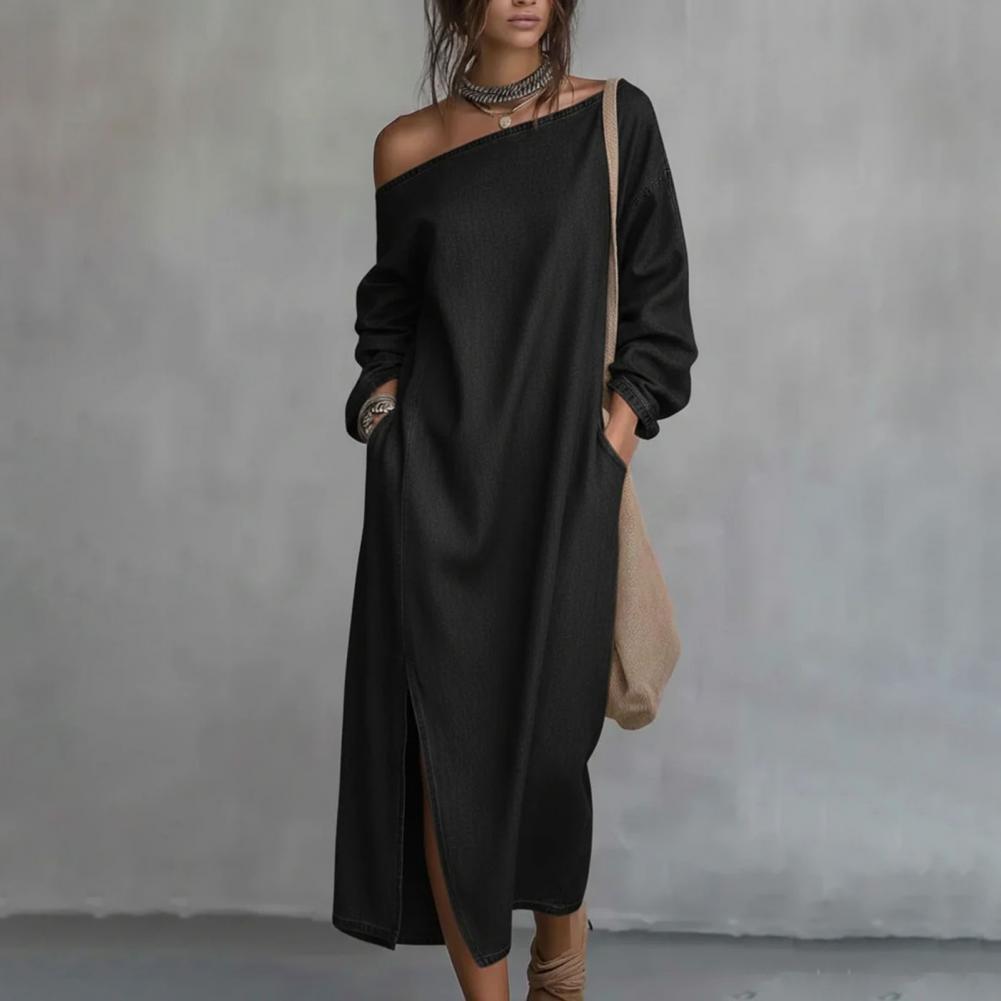 Women's One Shoulder Long Slee - Linen Dress Wrap recension och pris