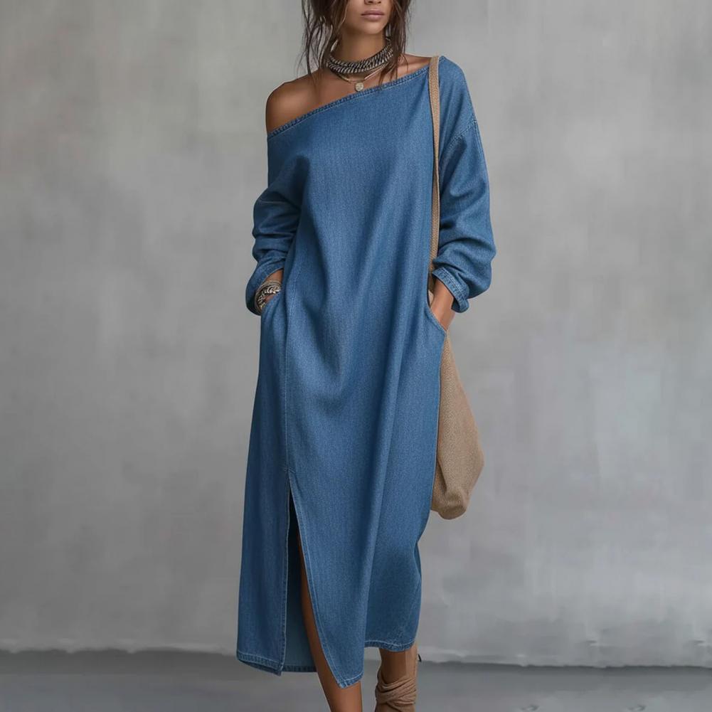 Women's One Shoulder Long Slee - Linen Dress Wrap recension och pris