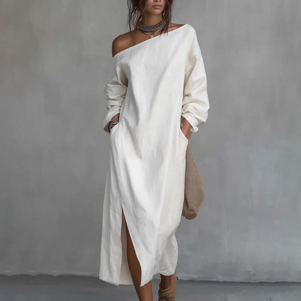 Women's One Shoulder Long Slee - Linen Dress Wrap recension och pris