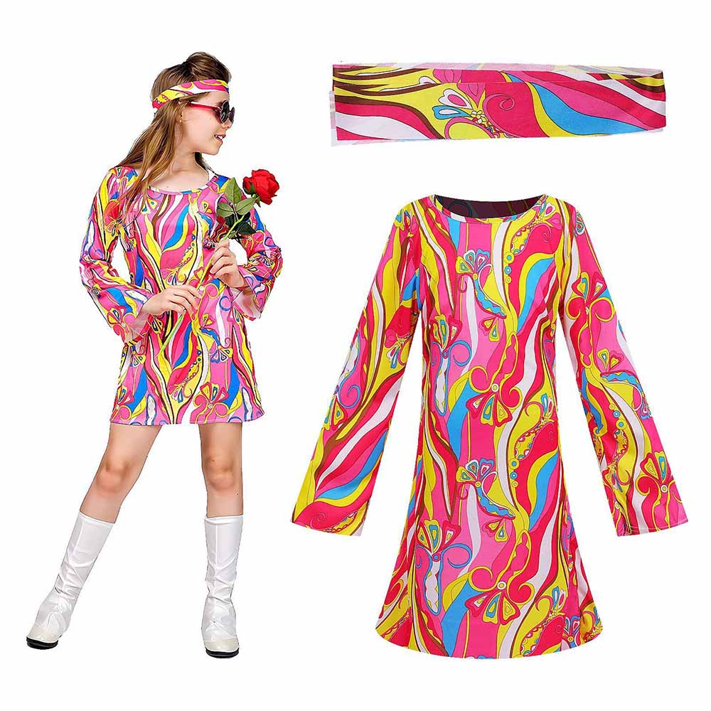 Retro 70s Hippie Dress Headban - Romper Floral Print recension och pris